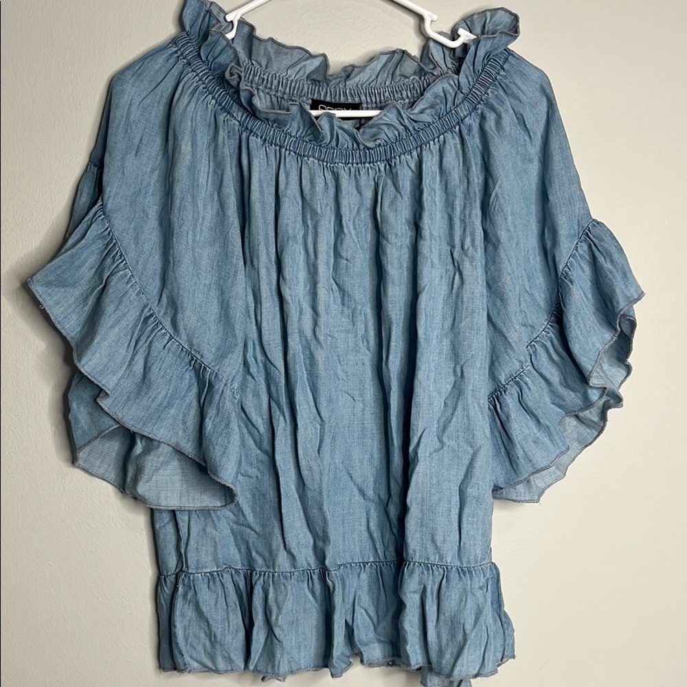 Blue Ruffled Women's Top